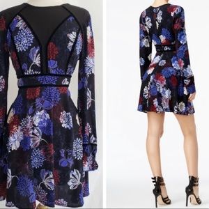 Guess Mesh Velvet Long Sleeve Floral Print Dress